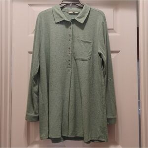 Soft Surroundings Green Long Sleeve Polo Shirt Snaps Warm Green Size XL